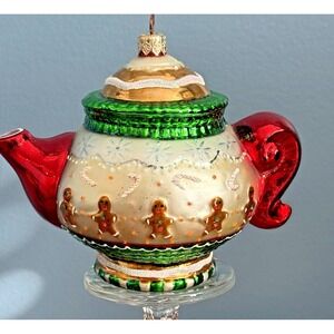 Vintage Kurt Adler Gingerbread Teapot Christmas Ornament Polonaise GlassMercury